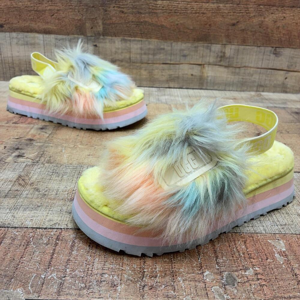 UGG 1125255 Slippers Womens Size 8 39 Rainbow Tie Dye Shearling Platform Shoes